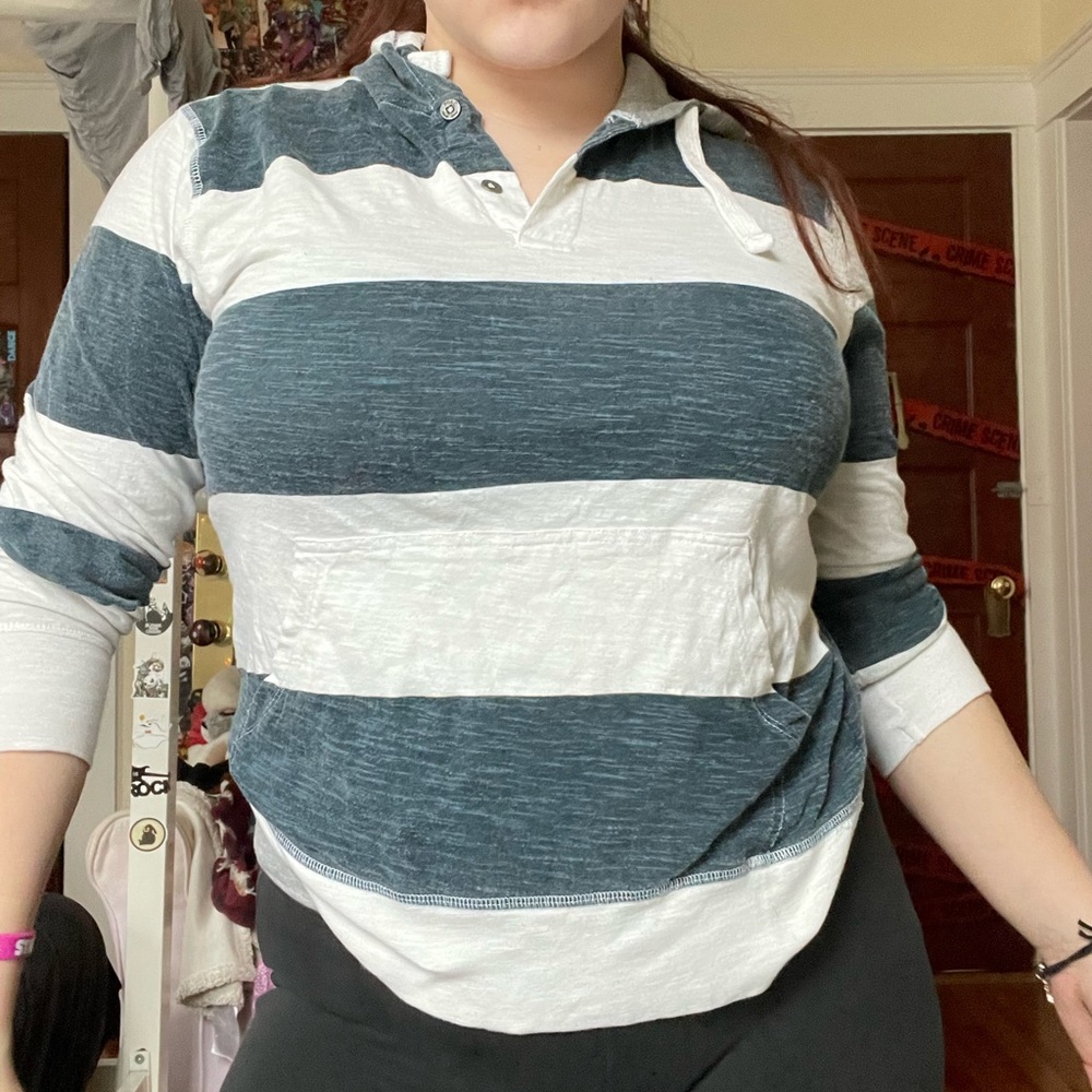 Blue and white stripped sweatshirt